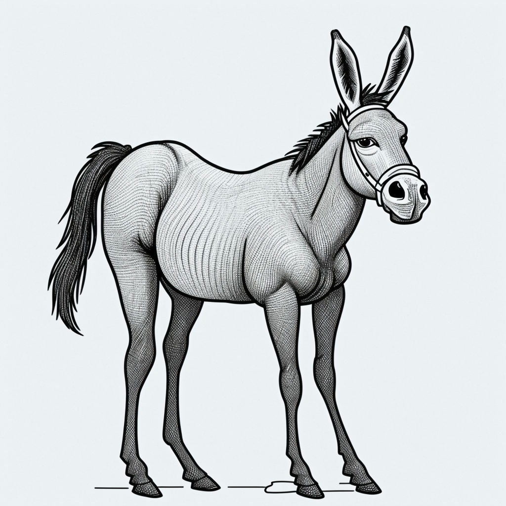 Simple Donkey Cartoon Line Art for Coloring Fun
