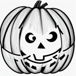 A simple Halloween pumpkin with face in black and white line art, featuring clean outlines and blank fill areas perfect for coloring books.