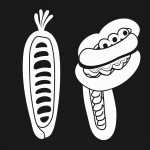 A simple black and white line art drawing of a hot dog cartoon, designed with clean outlines and blank fill areas for coloring enthusiasts.