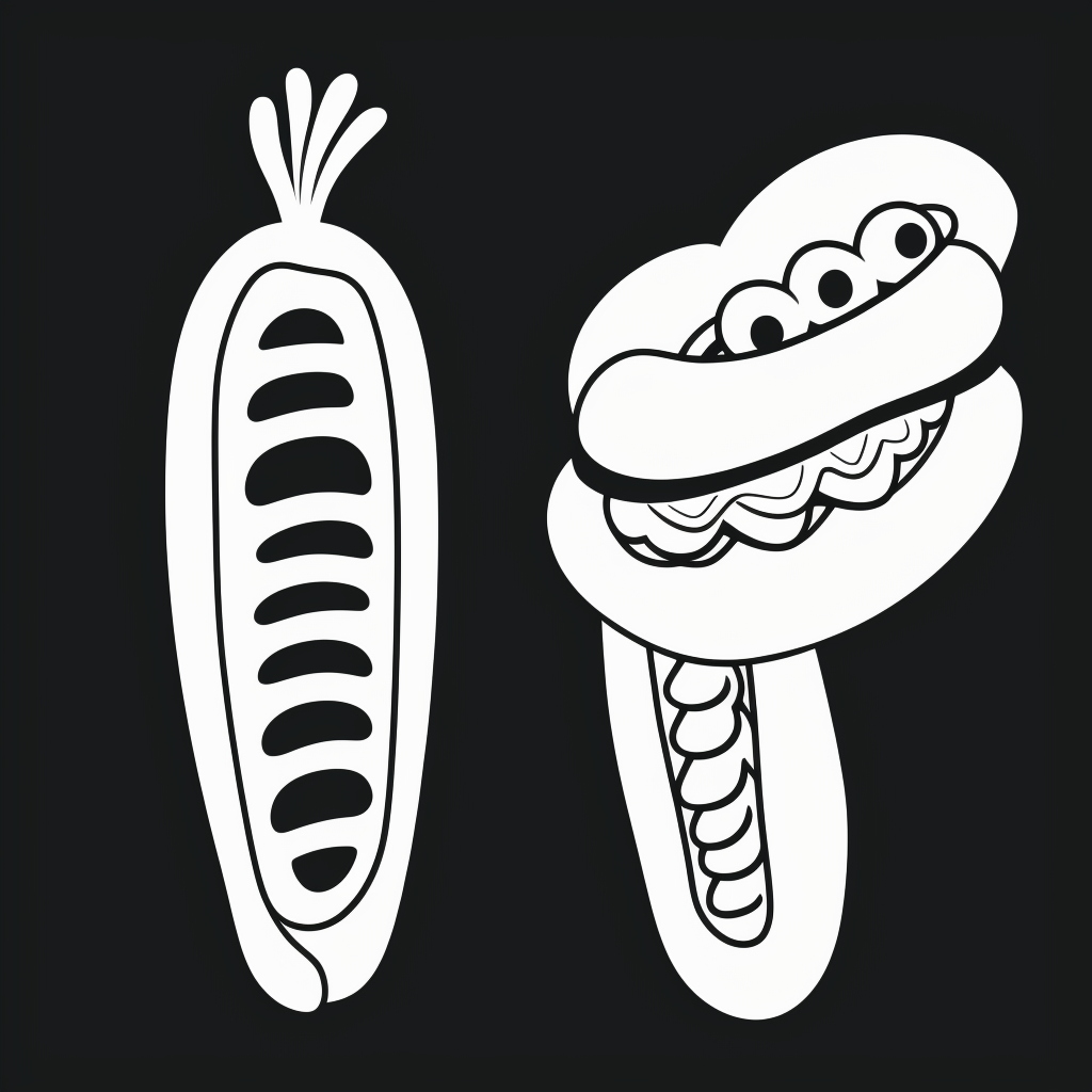 Simple Line Art Hot Dog Cartoon Coloring Fun