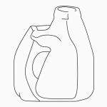 Black and white line art of a loaf of bread and milk bottle, bold outlines, minimal composition, perfect for a children's printable coloring page.