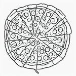 A simple, uncolored line art illustration of a pizza slice, designed in a coloring book style with clean outlines and a white background, perfect for coloring.