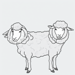 Simple black and white vector line art of a sheep with fluffy wool, bold clean outlines on a flat white background, perfect for children's coloring pages.