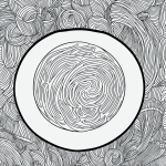 Black and white vector line art of a bowl of soup with a spoon, featuring bold outlines and a minimalist design, perfect for children's coloring pages.