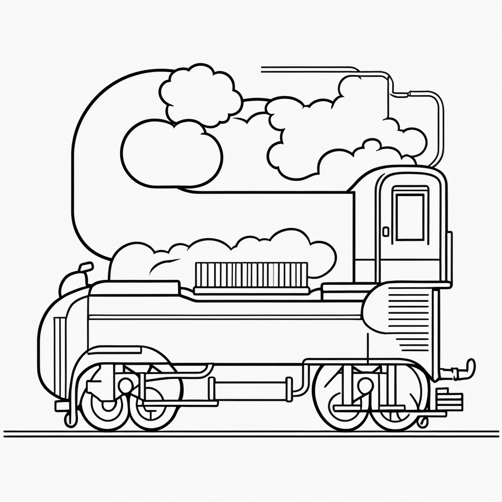 Simple Black and White Train Engine Line Art Coloring