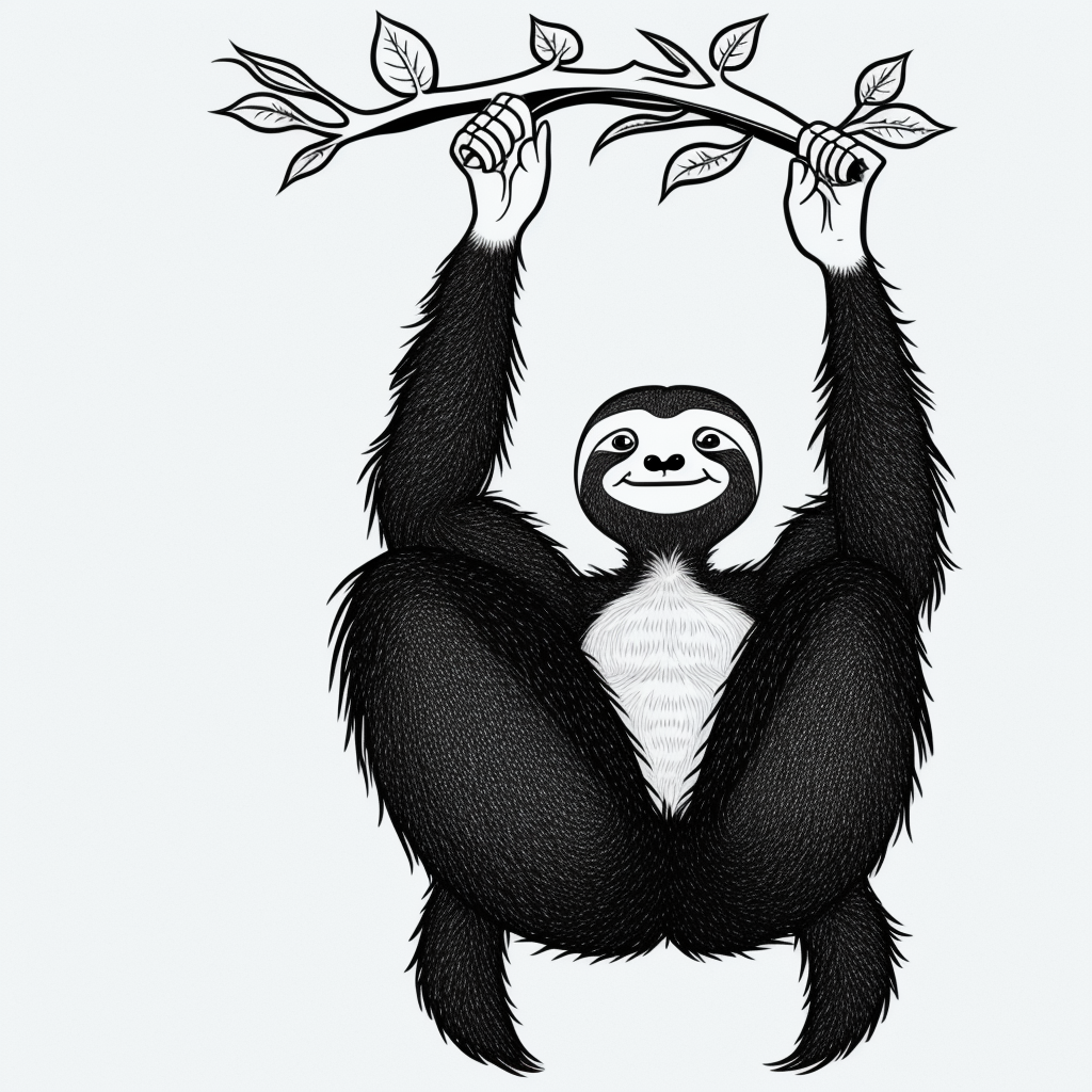Charming Sloth Line Art for Relaxing Coloring Fun
