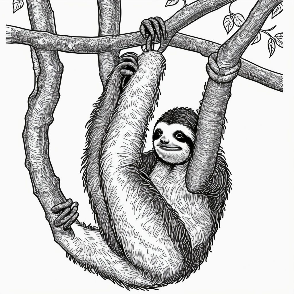 Sloth Line Art: Coloring Book Style Outlines