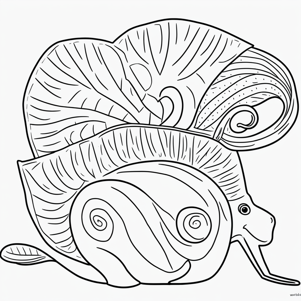 Snail Crawling on Leaf: A Coloring Book Delight