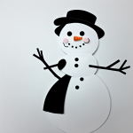 Line art of a snowman in winter, with simple black and white outlines, perfect for coloring book enthusiasts.