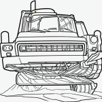 A charming snowplow truck in cartoon line art style, featuring simple black and white outlines, perfect for coloring book enthusiasts.