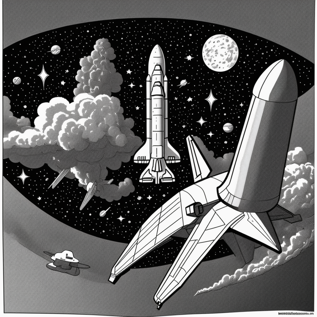 Explore Space Shuttle Cartoon Line Art for Coloring Fun