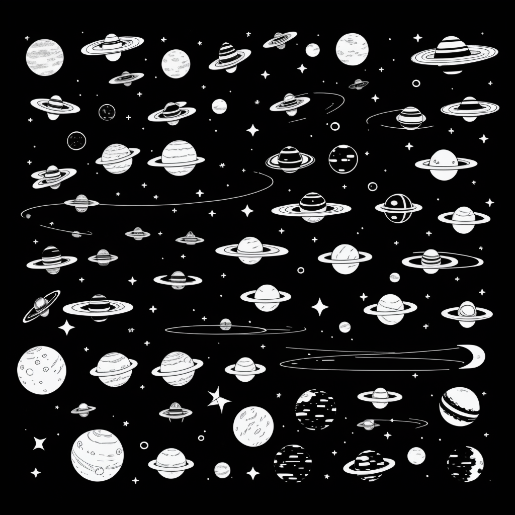 Explore Spaceship and Planets Line Art Coloring Pages