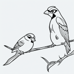 Black and white sparrow cartoon with simple outlines perfect for coloring book enthusiasts, featuring clean, uncolored style and no shading.