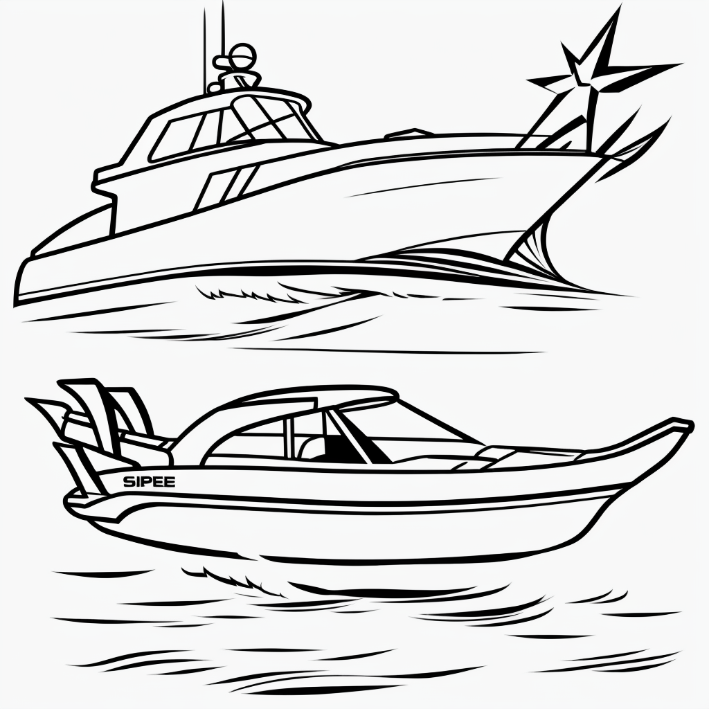 Explore Simple Speedboat Cartoon Line Art for Coloring