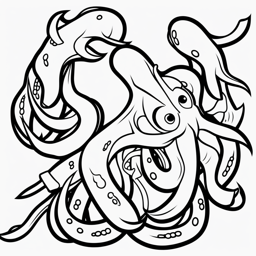 Squid Cartoon Line Art for Creative Coloring Fun