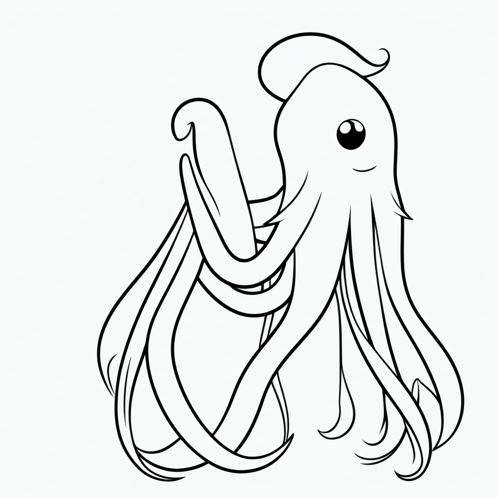 Explore Simple Squid Cartoon Line Art for Coloring Fun