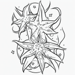 Black and white starfish cartoon line art with simple outlines and blank fill areas, ideal for coloring books and creative projects.