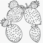 Black and white strawberry cartoon line art with clean outlines, perfect for coloring books and featuring uncolored areas on a white background.