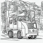Black and white street sweeper cartoon line art with clean, simple outlines, perfect for coloring books, featuring uncolored blank fill areas.