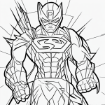 A superhero cartoon in simple black and white line art, perfect for coloring, featuring clean outlines and blank fill areas on a white background.