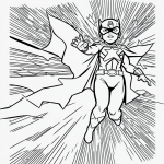 Line art of superhero kid flying with simple outlines and uncolored areas, perfect for coloring book enthusiasts to add their own creative touch.