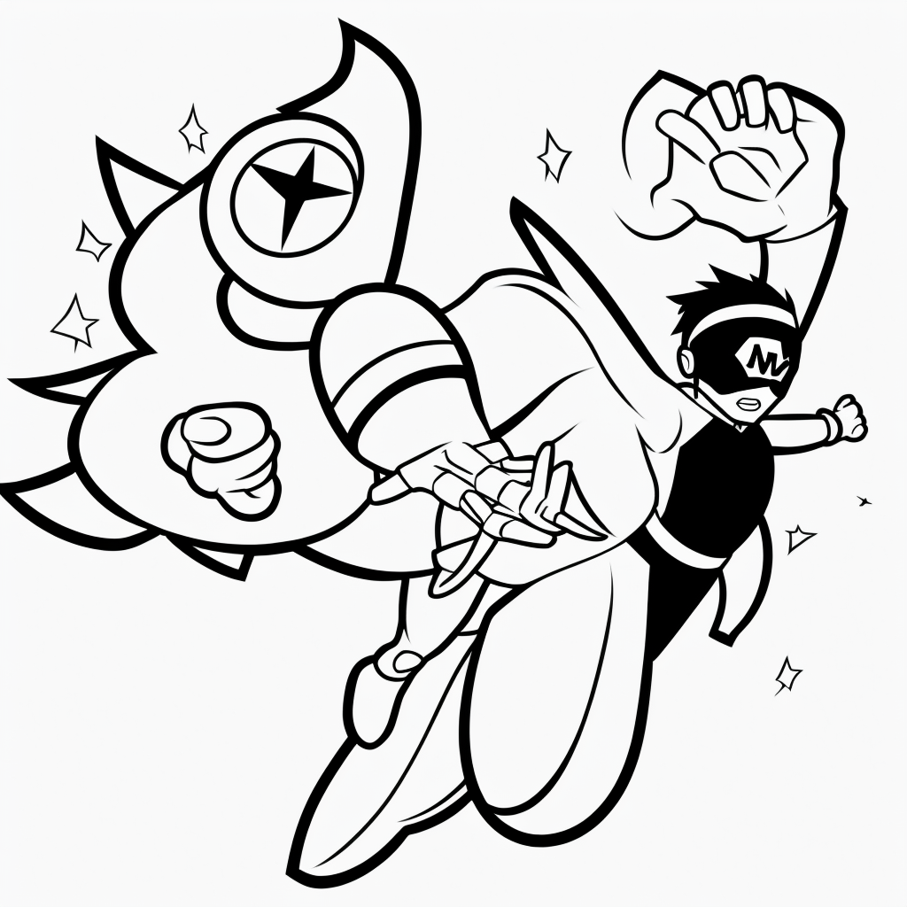Superhero Kid Flying Line Art for Coloring Fun