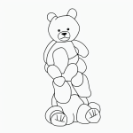 Simple black and white vector line art of a toy teddy bear sitting with bold, clean outlines, perfect for children's printable coloring pages.