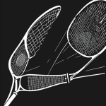 Black and white line art of a tennis racket and ball, perfect for coloring enthusiasts looking for simple outlines and clean designs.