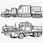Simple tow truck cartoon line art with black and white outlines, ideal for coloring book activities and creative expression without shading or gradients.