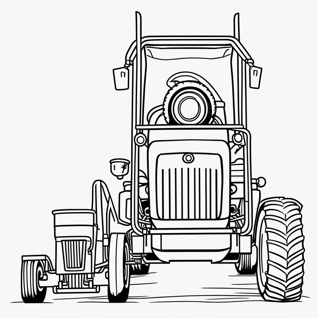 Fun Tractor Cartoon Coloring: Line Art for Kids