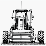 Black and white line art of a tractor, designed for coloring books with clean outlines and no shading, perfect for creative coloring activities.