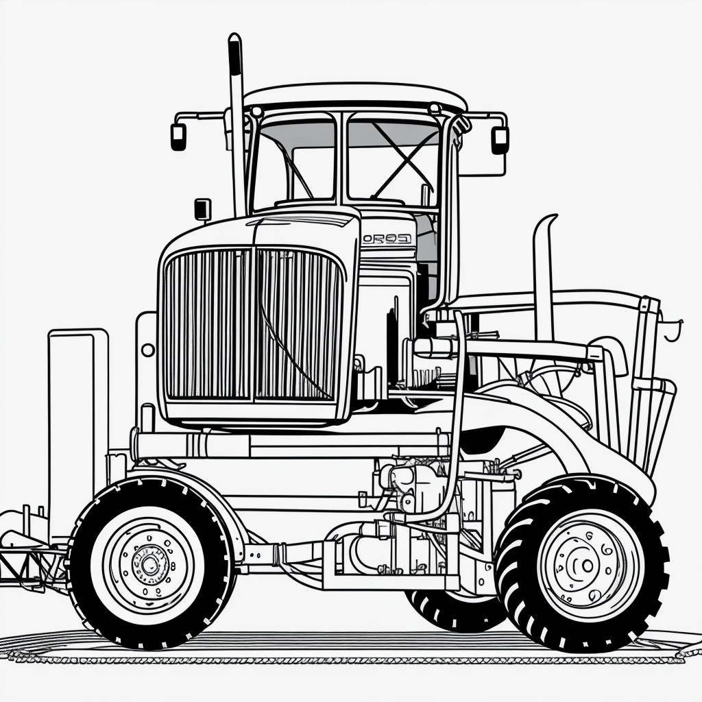 Line Art Tractor and Wagon Coloring Book Fun