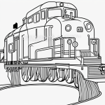 A simple black and white cartoon train engine line art with clean outlines and blank fill areas, ideal for coloring book enthusiasts.