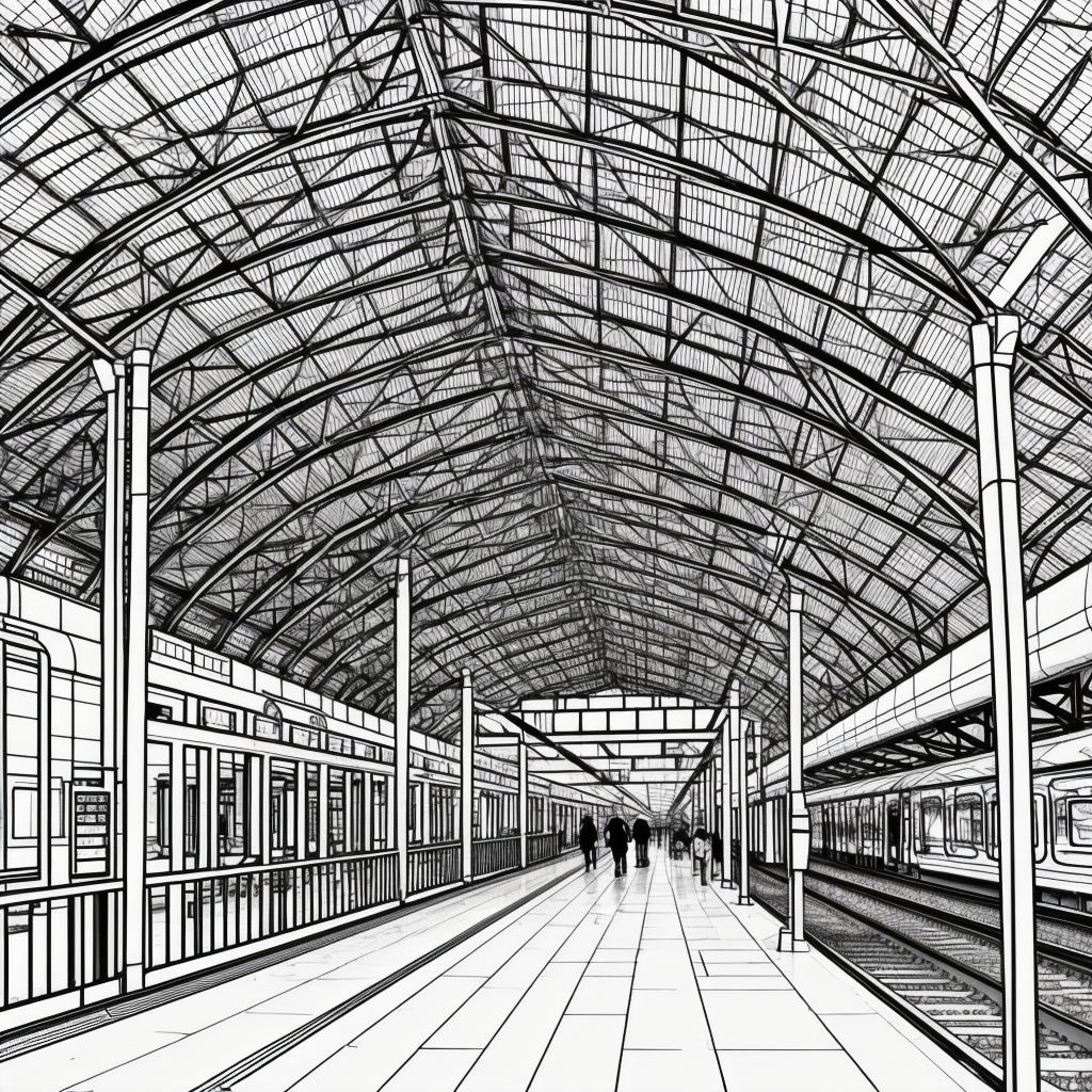Explore Train Station Line Art for Coloring Fun