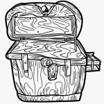 Black and white line art of a treasure chest, featuring simple outlines and blank fill areas, perfect for a coloring book or creative project.