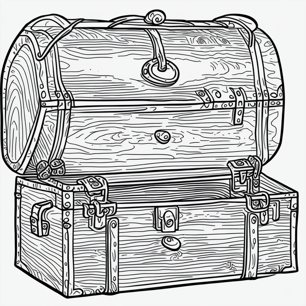 Explore Cartoon Treasure Chest Line Art for Coloring