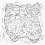 A treasure map cartoon in simple outlines, ideal for coloring books, featuring pure black and white line art with clean outlines and blank fill areas.