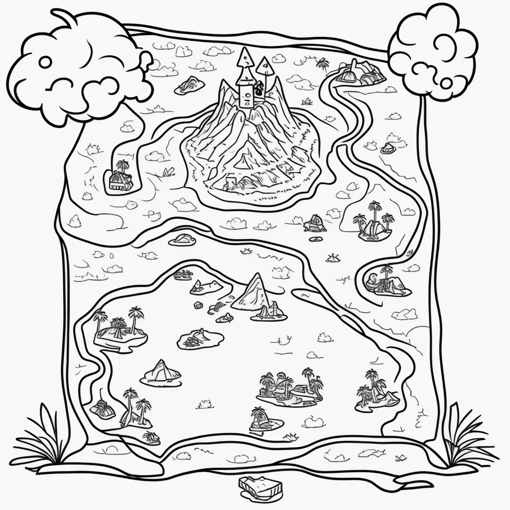 Explore Fun Treasure Map Cartoon Outlines for Coloring