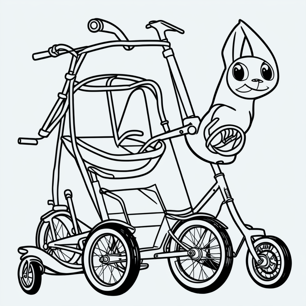 Discover Tricycle Cartoon Line Art for Coloring Fun
