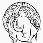 Simple turkey cartoon line art in black and white with clean outlines and blank fill areas, ideal for coloring book enthusiasts.
