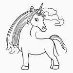 A beautiful line art of a unicorn with a rainbow, featuring simple outlines and uncolored fill areas, perfect for coloring book enthusiasts.
