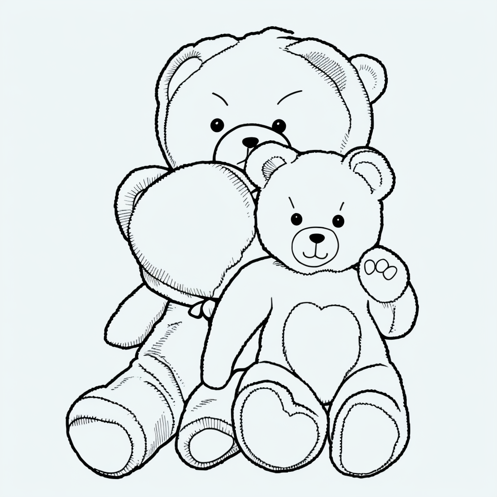 Valentine Hearts and Teddy Bear Line Art Coloring Fun