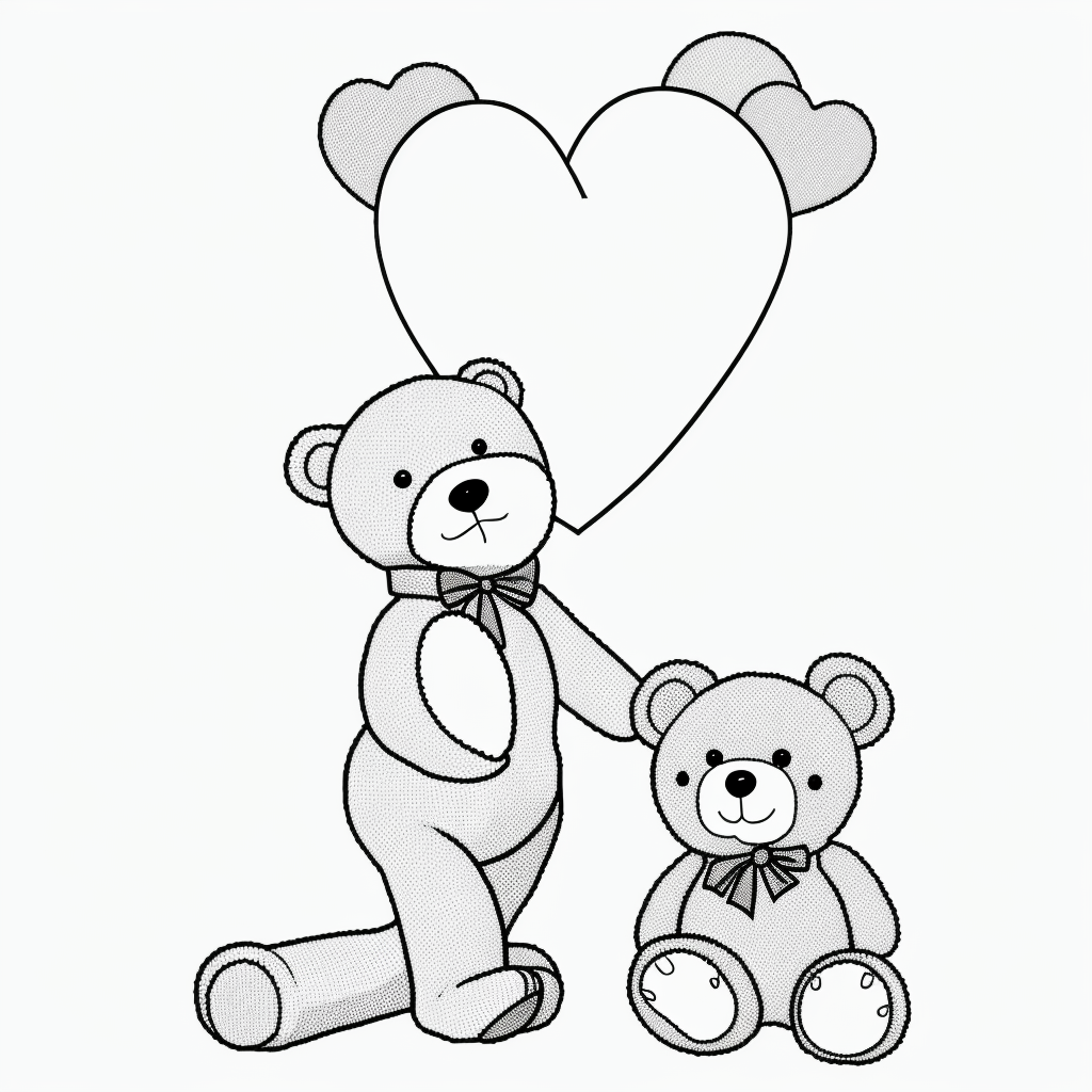Valentine Hearts and Teddy Bear Coloring Book Art