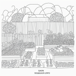 Black and white line art of a vegetable garden featuring simple outlines and blank fill areas, ideal for a coloring book design.