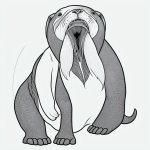 Black and white walrus line art with tusks, featuring simple outlines and blank fill areas, perfect for coloring book enthusiasts looking for creative relaxation.