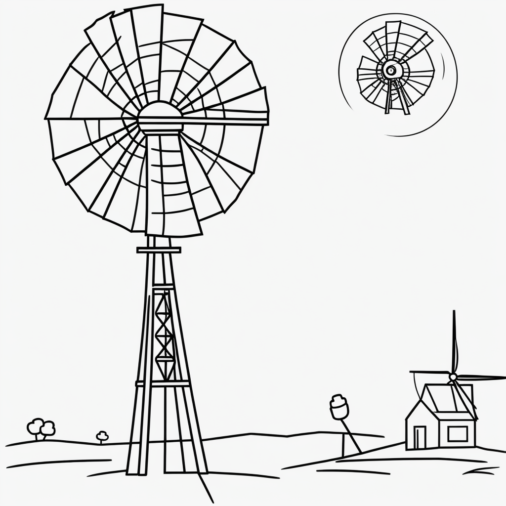 Explore Windmill Cartoon Line Art for Coloring Fun