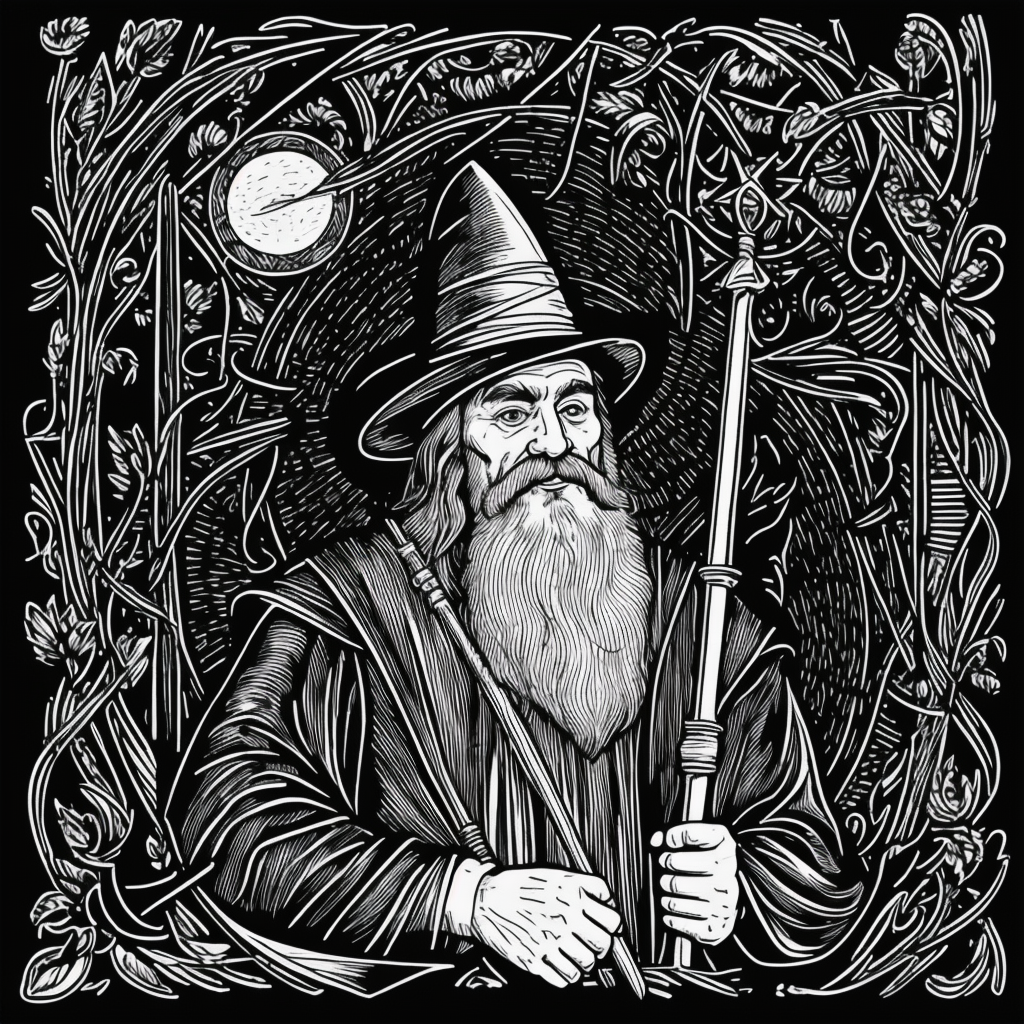 Explore Wizard Line Art: Black and White Magic