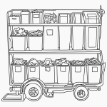 A simple black and white coloring page for kids, depicting recycling bins and a truck, designed with clear outlines and line art suitable for coloring books.