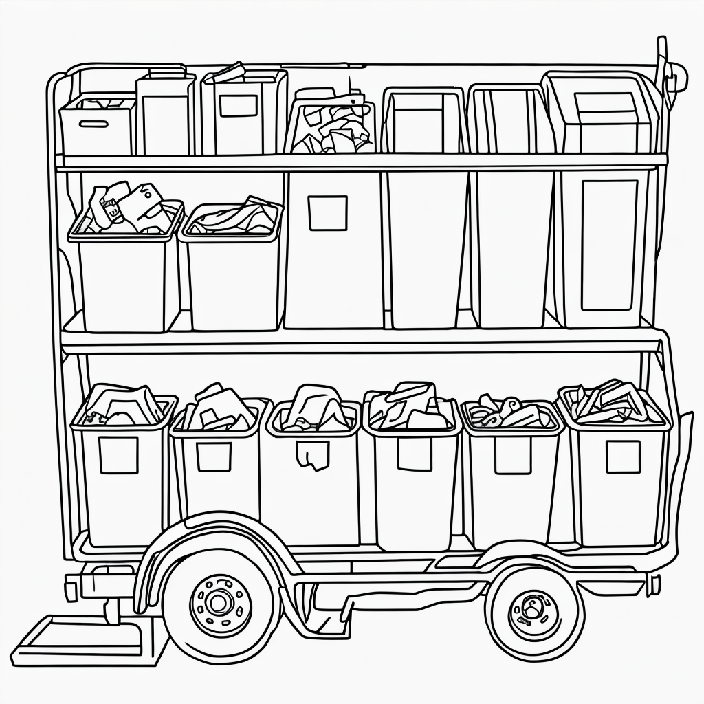 Kids’ Coloring Fun: Recycling Bins and Truck Page