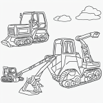 A simple black and white line art coloring page of a construction bulldozer, perfect for kids to color and explore their creativity.